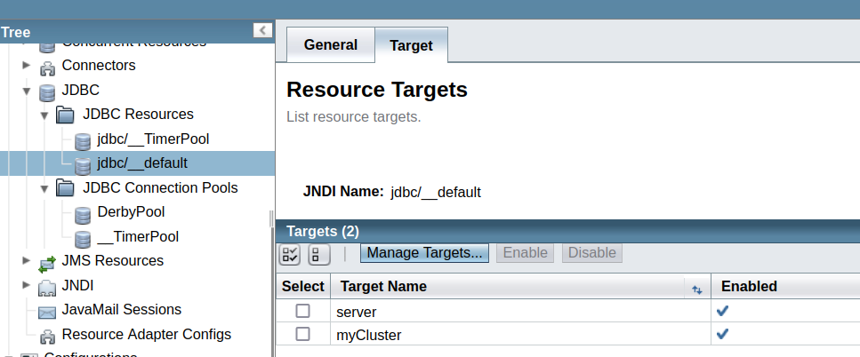 JDBC resource targets